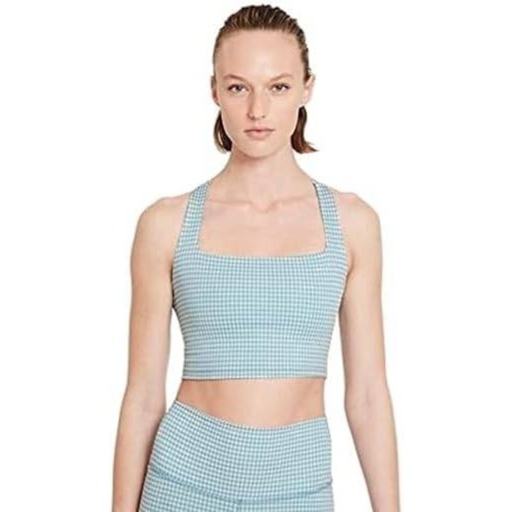 Nike Women's Yoga Cropped Gingham Tank Carolina Blue/White, X-Small